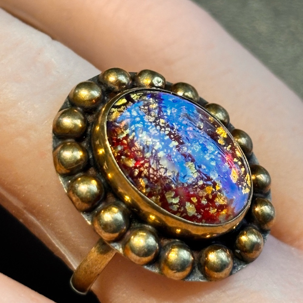 VINTAGE 1940s Mexican Dragon's Breath Ring Pre-Eagle Hallmarked